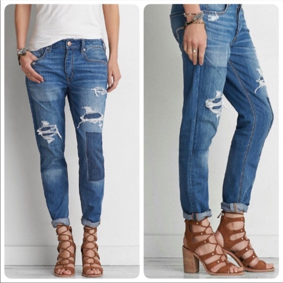 American Eagle Outfitters Denim - AEO Tomgirl distressed patch button fly jeans